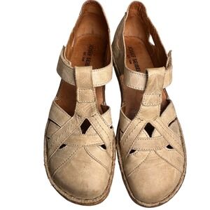 Josef Seibel Rosalie Tan Leather Cutout Mary Jane Flats Shoes Women Sz 11.5 D EC